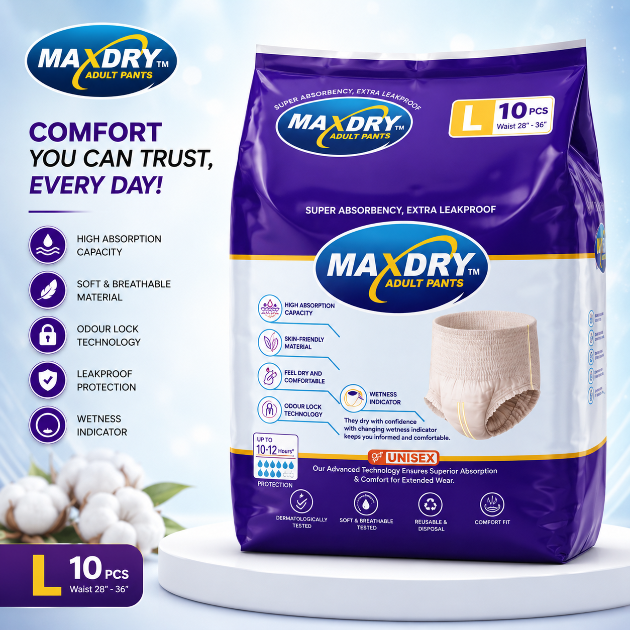 Max Dry - Adult Pants Ultra Absorbent Protection Upto 12 Hours