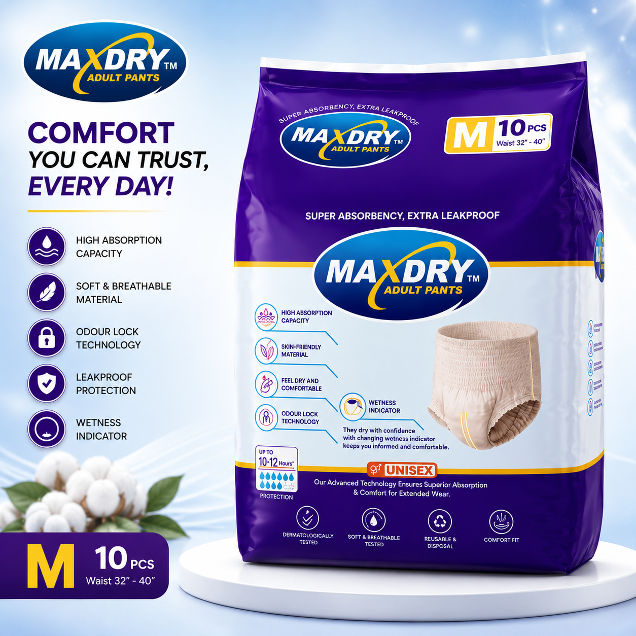 Max Dry - Adult Pants Ultra Absorbent Protection Upto 12 Hours