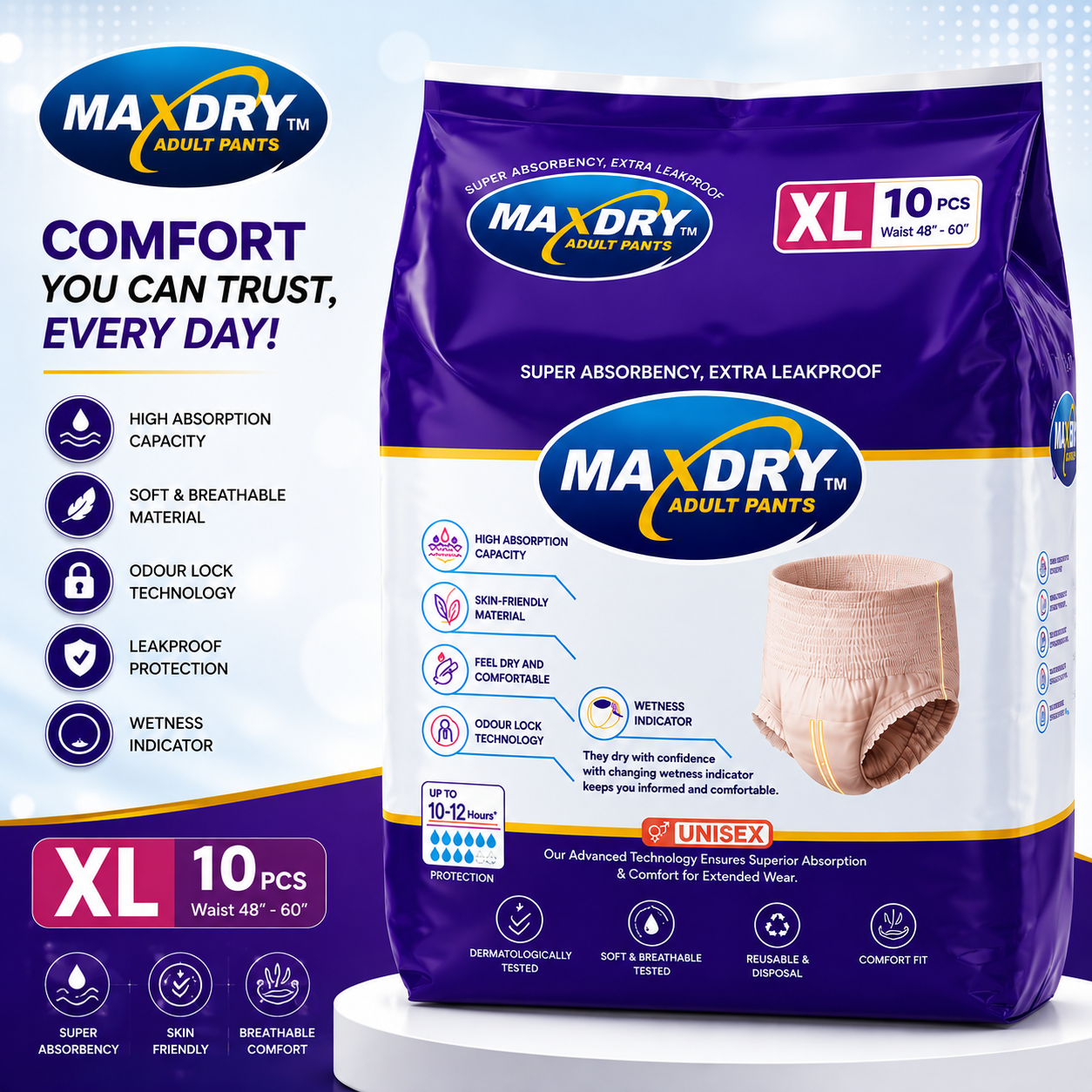 Max Dry - Adult Pants Ultra Absorbent Protection Upto 12 Hours