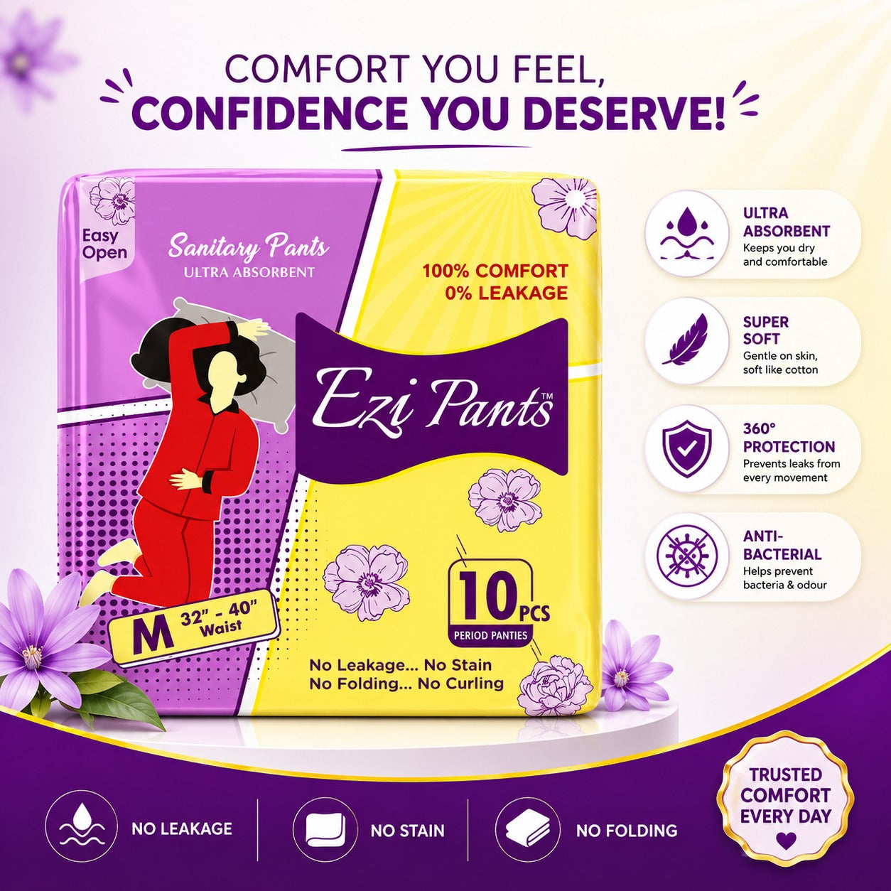 Ezi-Pants Sanitary Pants Ultra Absorbent Protection upto 12 hours