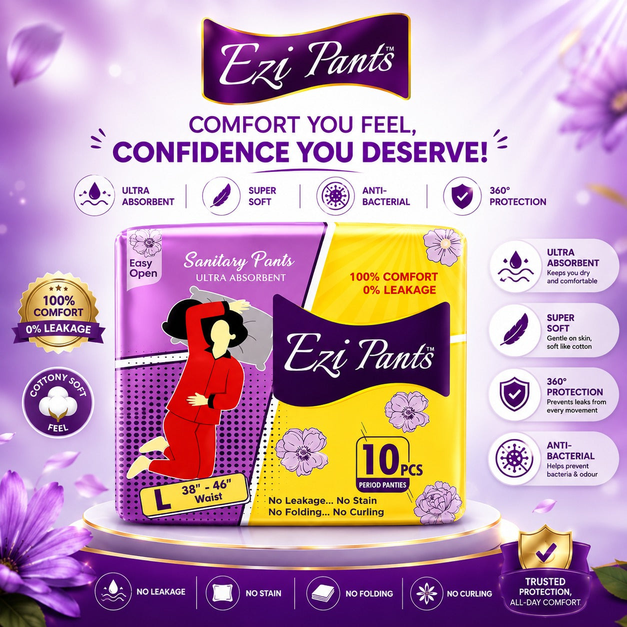 Ezi-Pants Sanitary Pants Ultra Absorbent Protection upto 12 hours